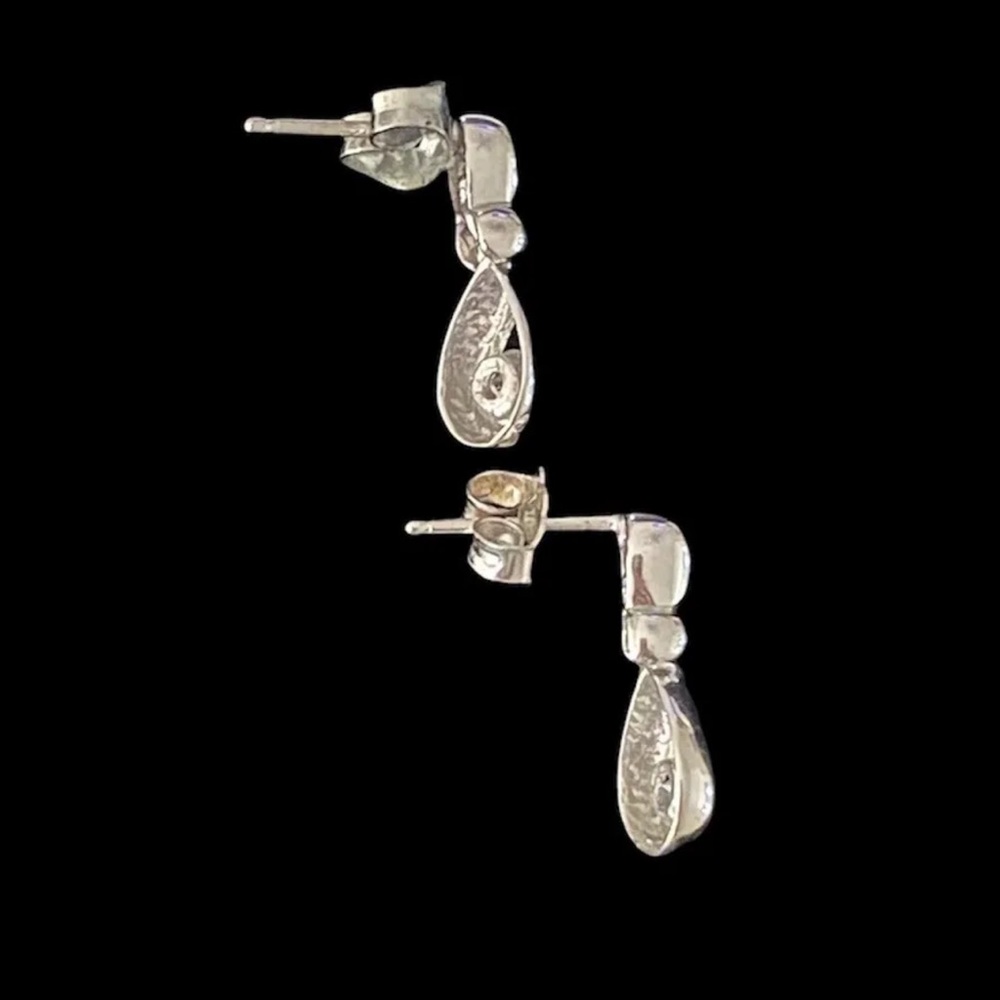 Sterling Silver Diamond Teardrop Earrings - Picture 2 of 6
